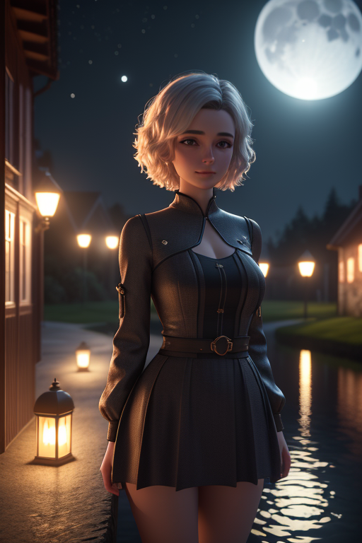 00327-3689135240-Octane Render, 3D, CGI, Pretty european girl under the moonlight, Soft smile, short hair, long outfit, countryside, lake, at nig.png